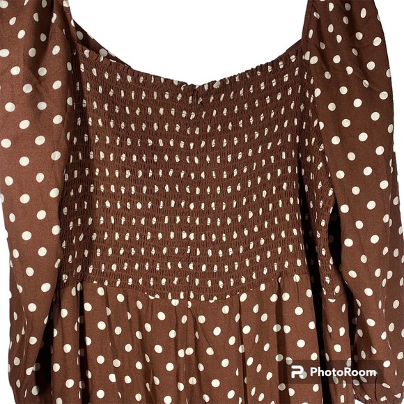 Reformation Mochi Polka Dot Long Sleeve Mini Dress Brown White Size 22 NWT - Picture 6 of 8